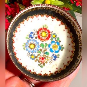 Steinbock Email Enamel Bowl Red Trinket Dish Hand Made In Austria Vintage
